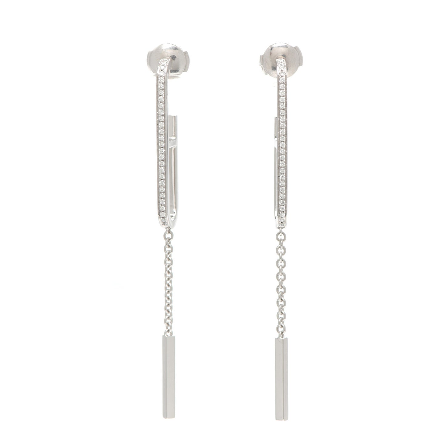 18K White Gold Diamond Ever Chaine D'Ancre Enchainee Earrings