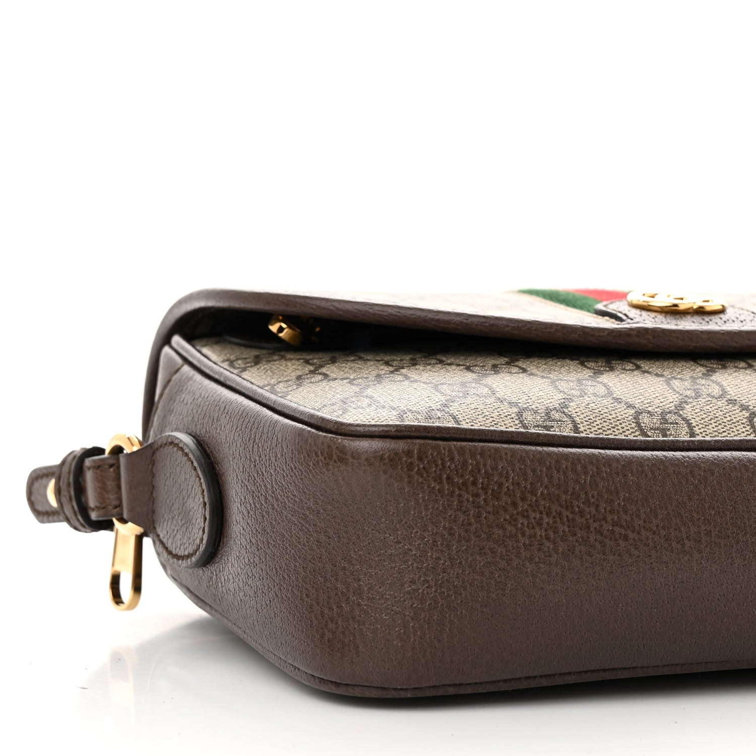 Gucci GG Supreme Monogram Textured Dollar Calfskin Web Studded Mini Ophidia Flap Shoulder Bag Beige Ebony New Acero 9 of 10