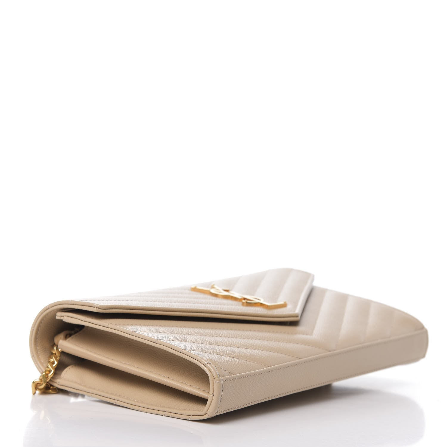 Saint Laurent Grain De Poudre Matelasse Chevron Monogram Chain Wallet Nude Powder 4 of 10