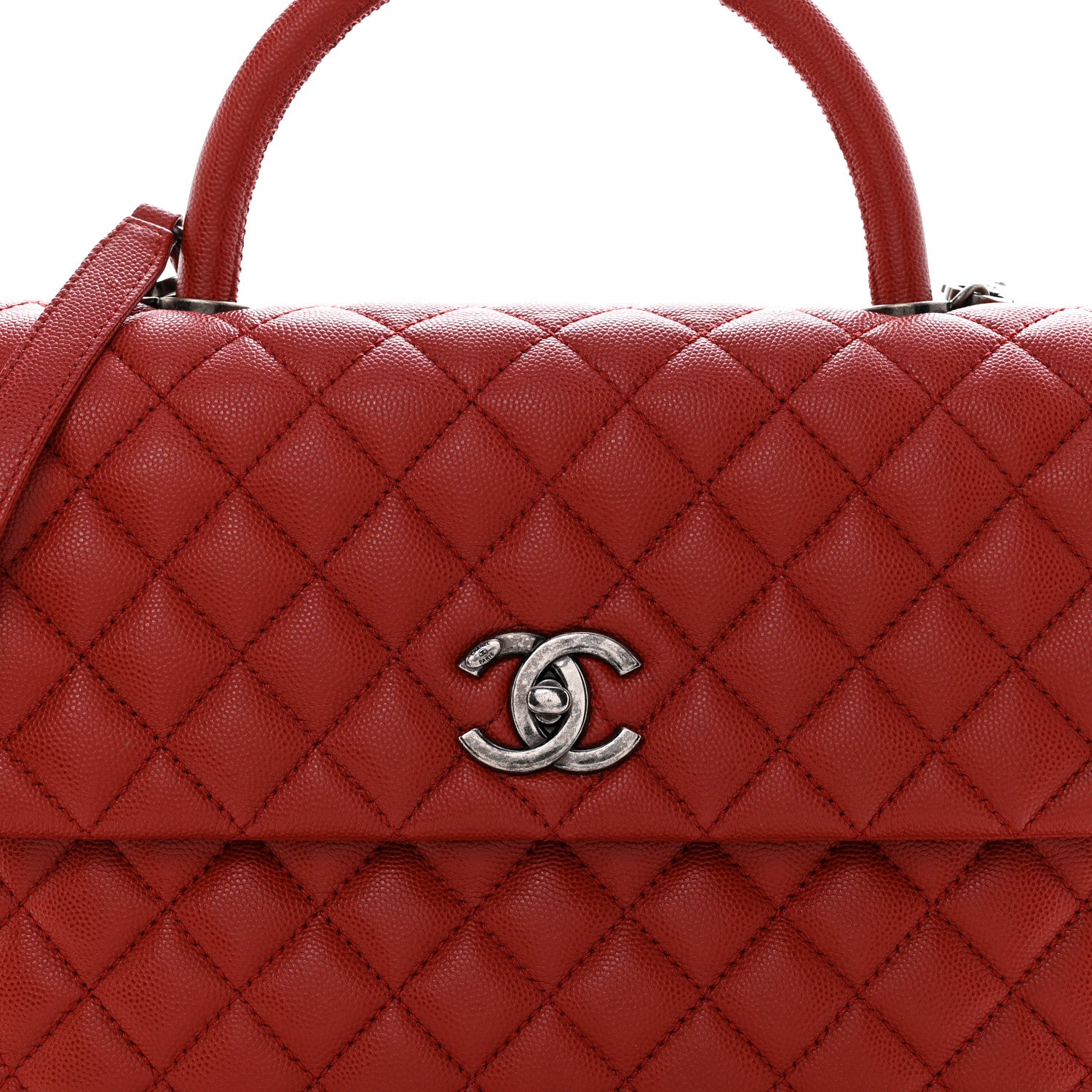 Chanel Caviar Quilted Medium Coco Handle Flap Red 8 of 11