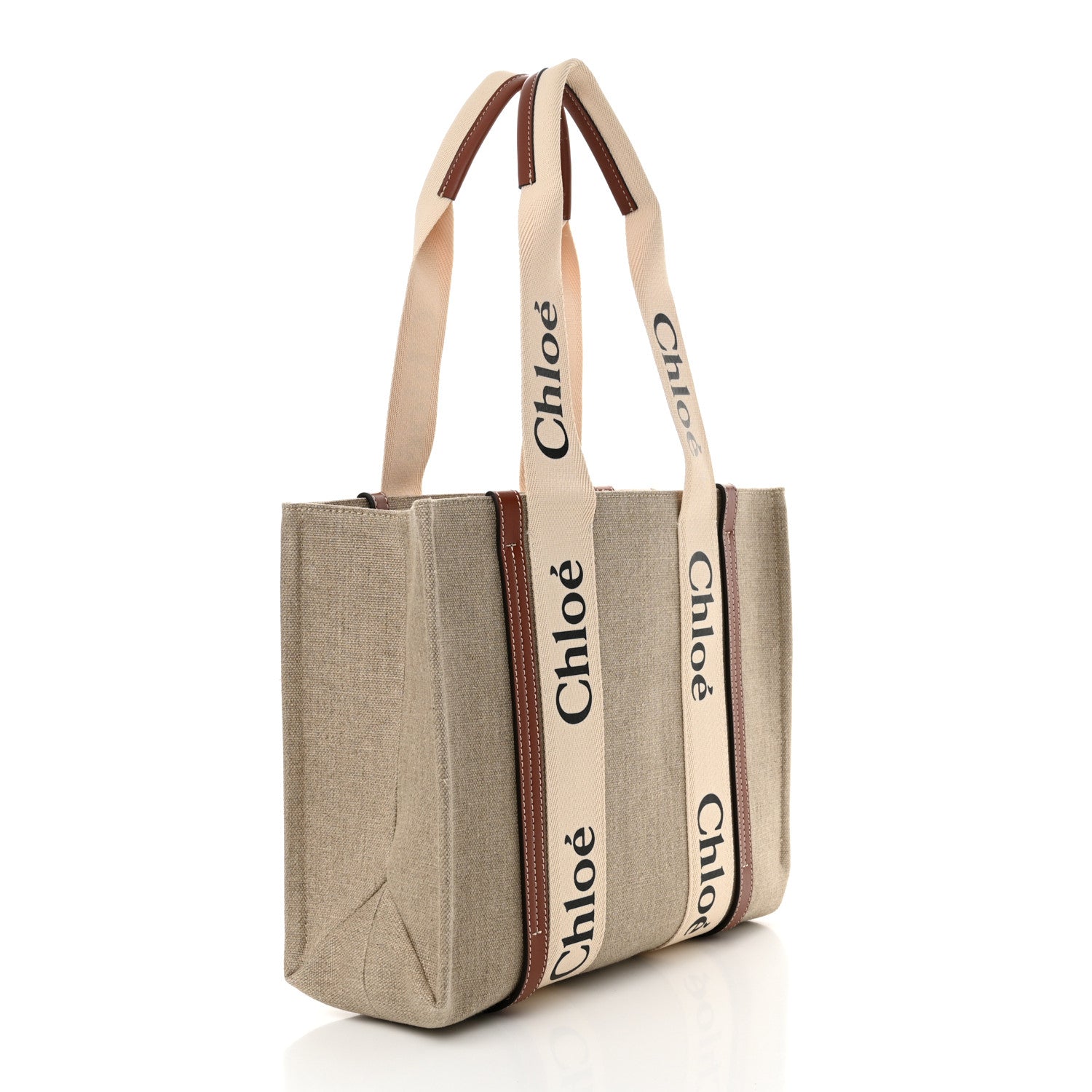 Chloe Linen Calfskin Medium Woody Ribbon Tote White Brown 3 of 10