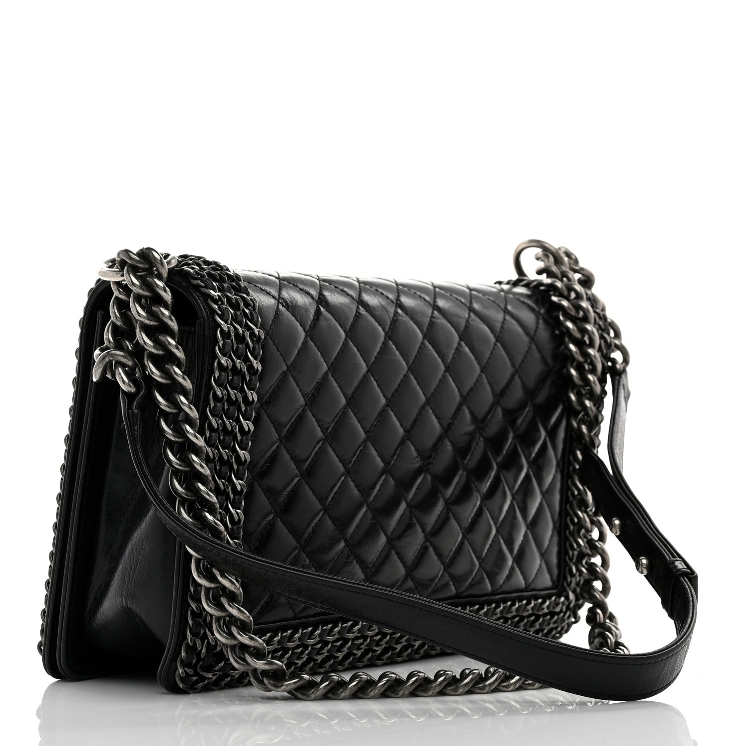 Chanel Glazed Calfskin Quilted New Medium Boy Chained Flap Black 3 of 10