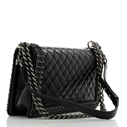 Chanel Glazed Calfskin Quilted New Medium Boy Chained Flap Black 3 of 10