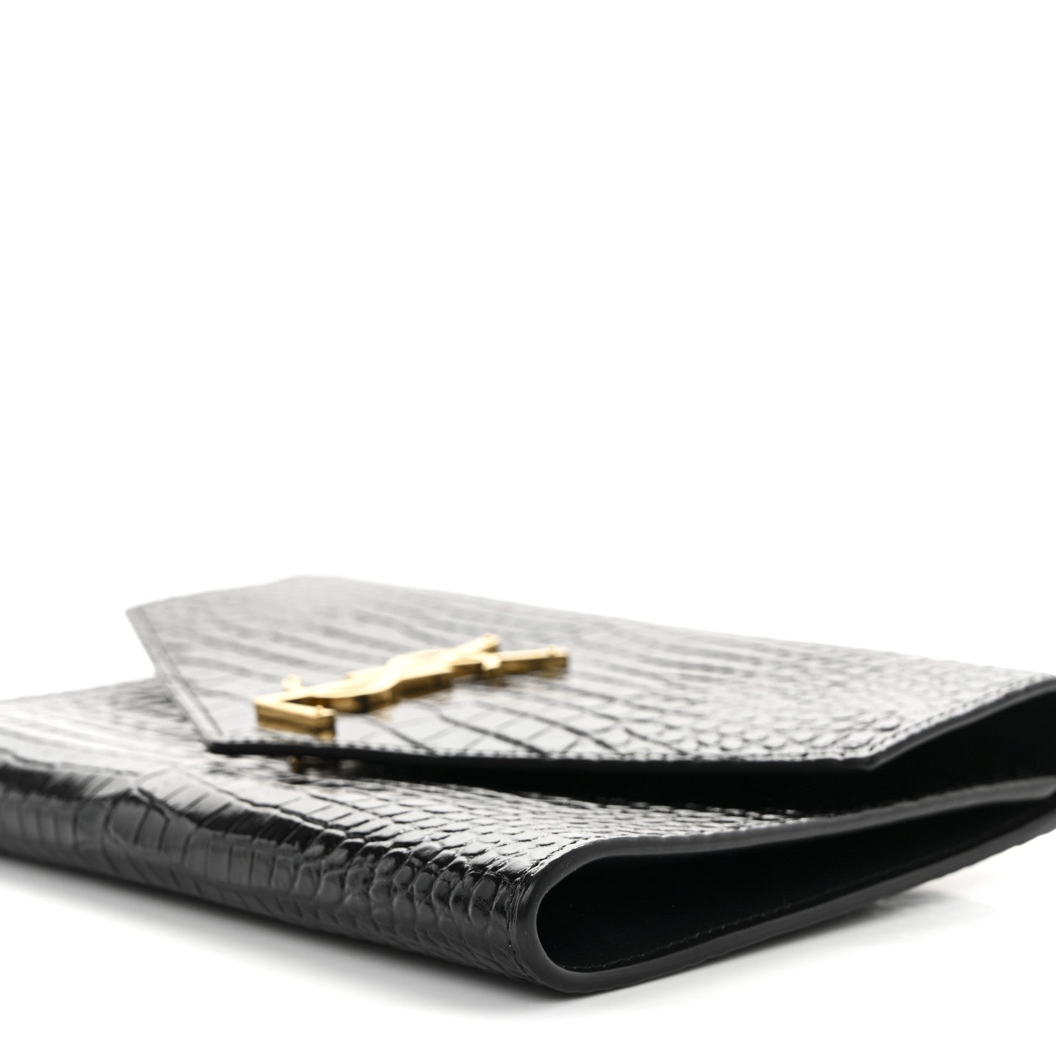 Saint Laurent Calfskin Crocodile Embossed Monogram Cassandre Flap Pouch Black 10 of 11