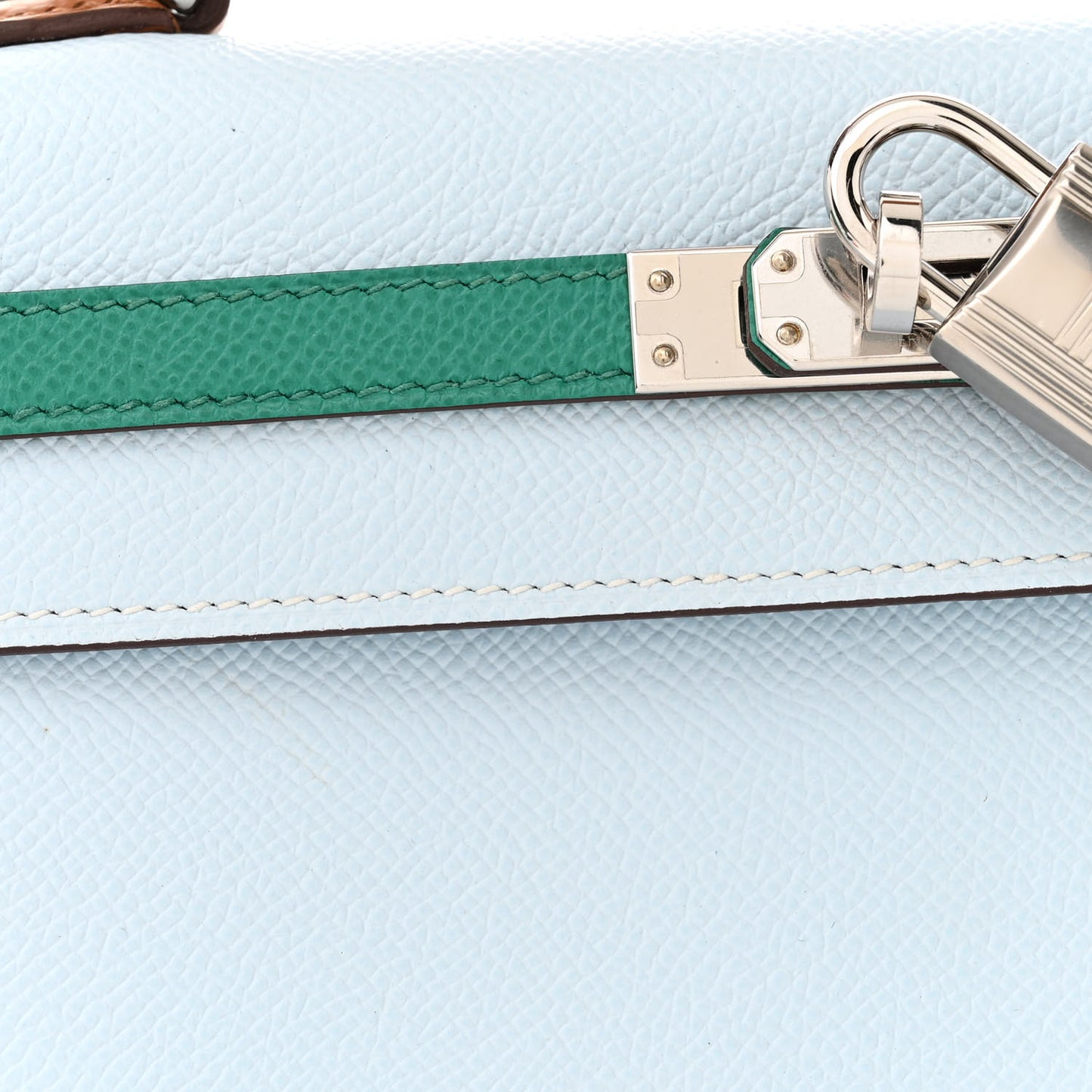 Epsom Tri-Color Kelly Sellier 25 Bleu Brume Vert Jade Gold