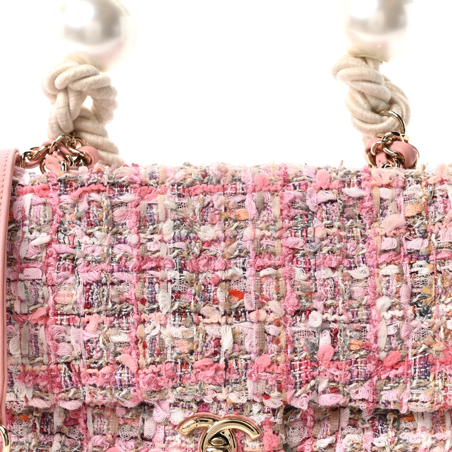 Chanel Tweed Mini Pearl Handle Flap Pink Beige Orange Ecru 8 of 10
