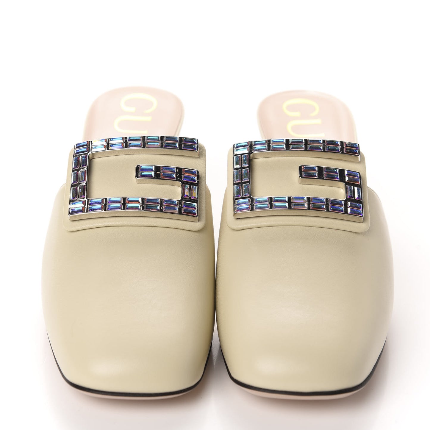 Malaga Kid Crystal Square G Madelyn Mules 40 Vintage White