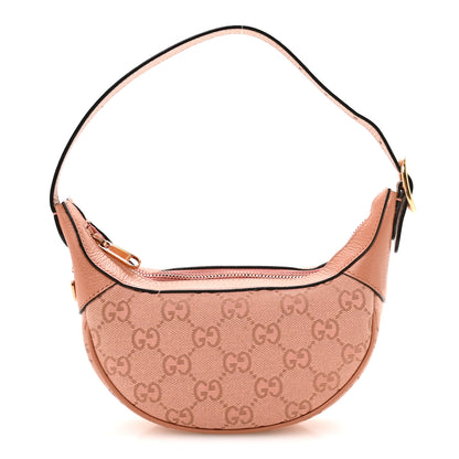 Gucci GG Supreme Monogram Textured Calfskin Web Mini Ophidia Half Moon Hobo Rose Pink 1 of 10