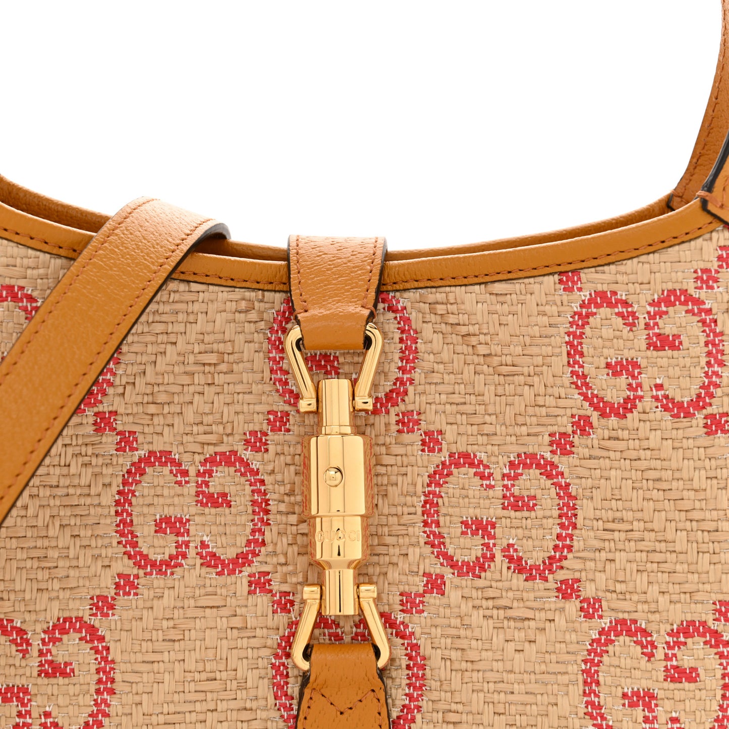 Raffia Textured Dollar Calfskin GG Monogram Small Jackie 1961 Hobo Natural Bright Hibiscus Sun Oil