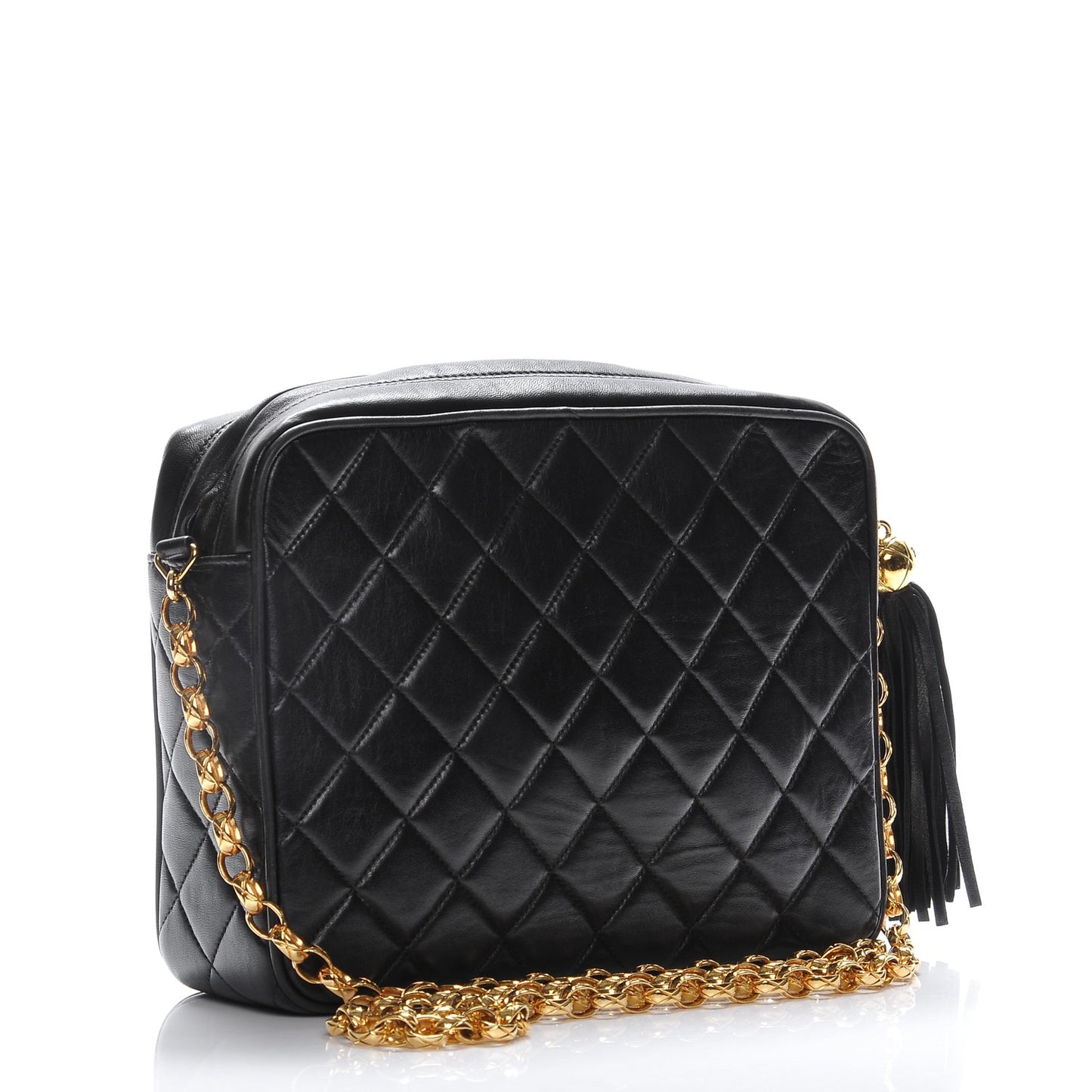 Lambskin Quilted Tassel Camera Case Black