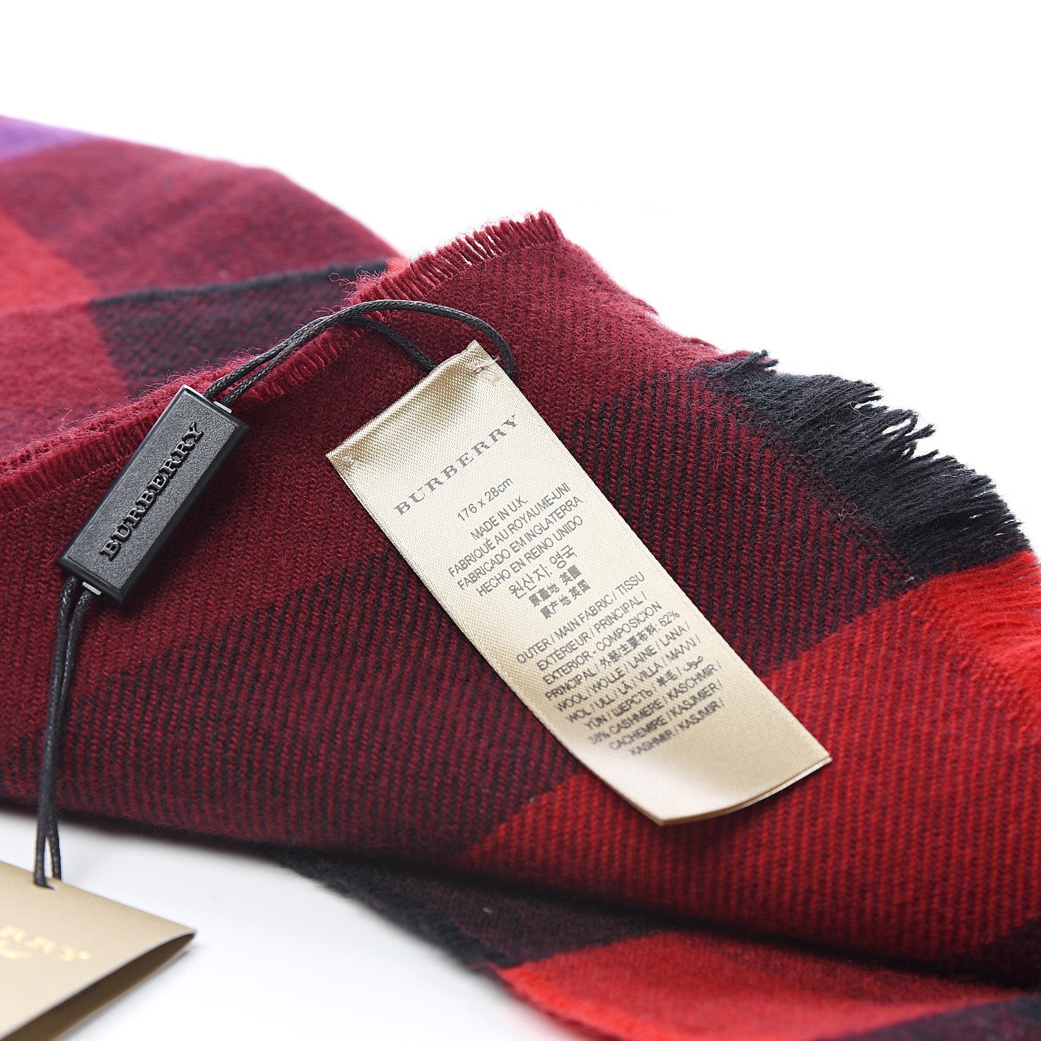 Burberry Wool Cashmere Giant Exploded Check Fringe Scarf Claret 3 of 4
