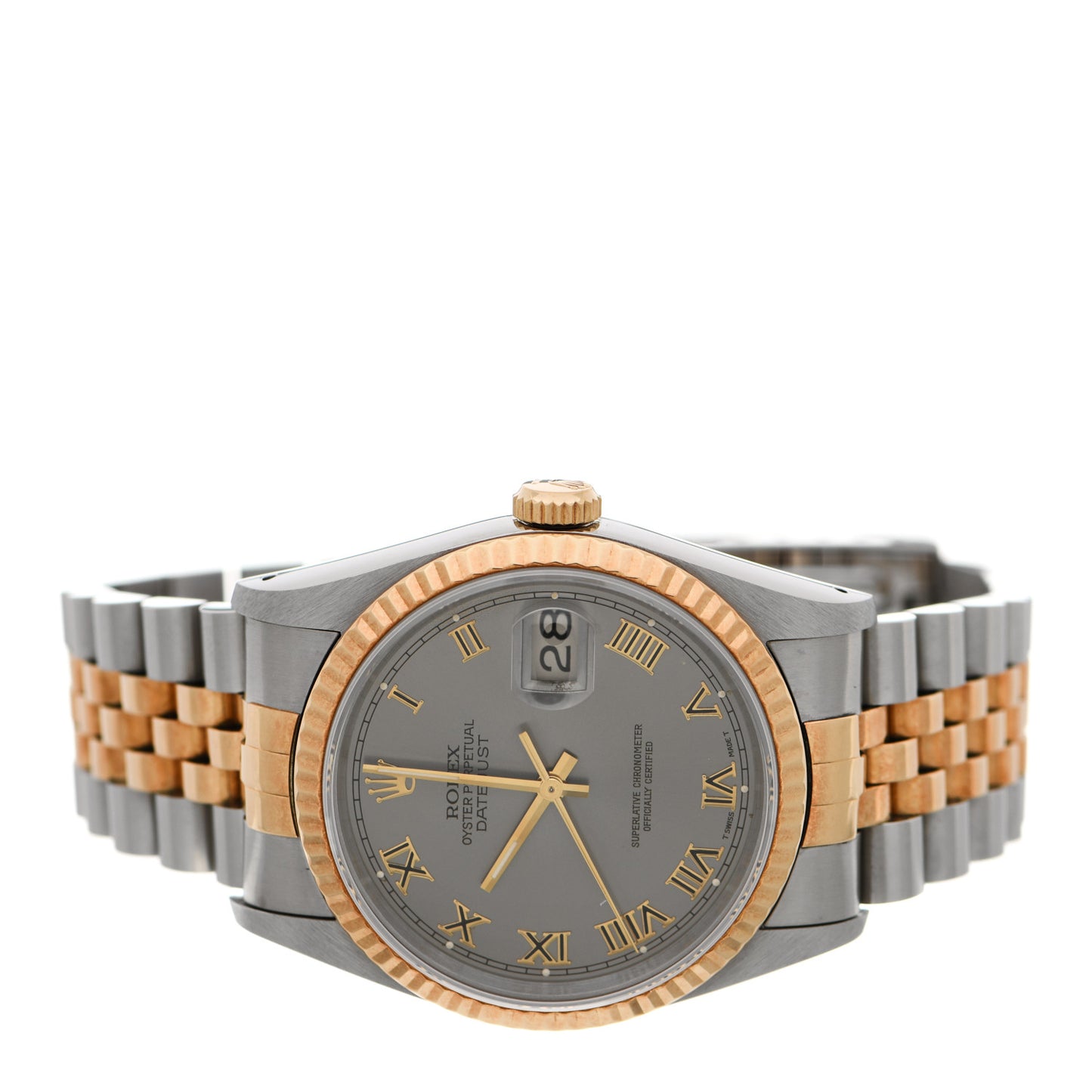 Stainless Steel 18K Yellow Gold 36mm Oyster Perpetual Datejust Watch Silver Roman 16233