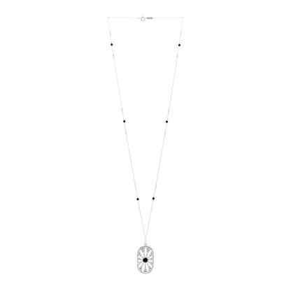 Tiffany Sterling Silver Black Onyx Pearl Ziegfeld Daisy Pendant Necklace 3 of 4