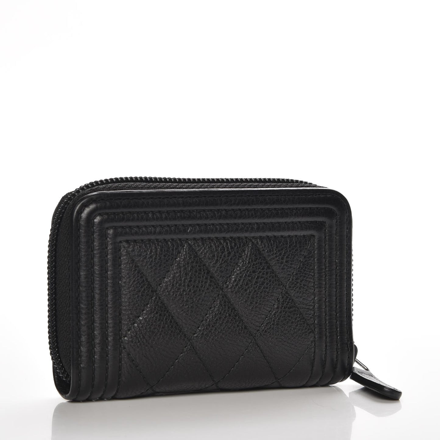 Calfskin Quilted Zip Around Boy Coin Purse Wallet Black