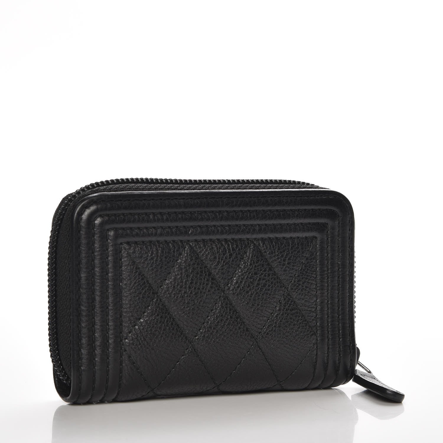 Chanel Calfskin Quilted Zip Around Boy Coin Purse Wallet Black 3 of 8