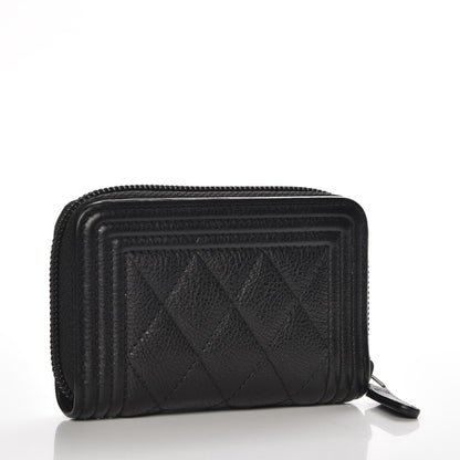Chanel Calfskin Quilted Zip Around Boy Coin Purse Wallet Black 3 of 8