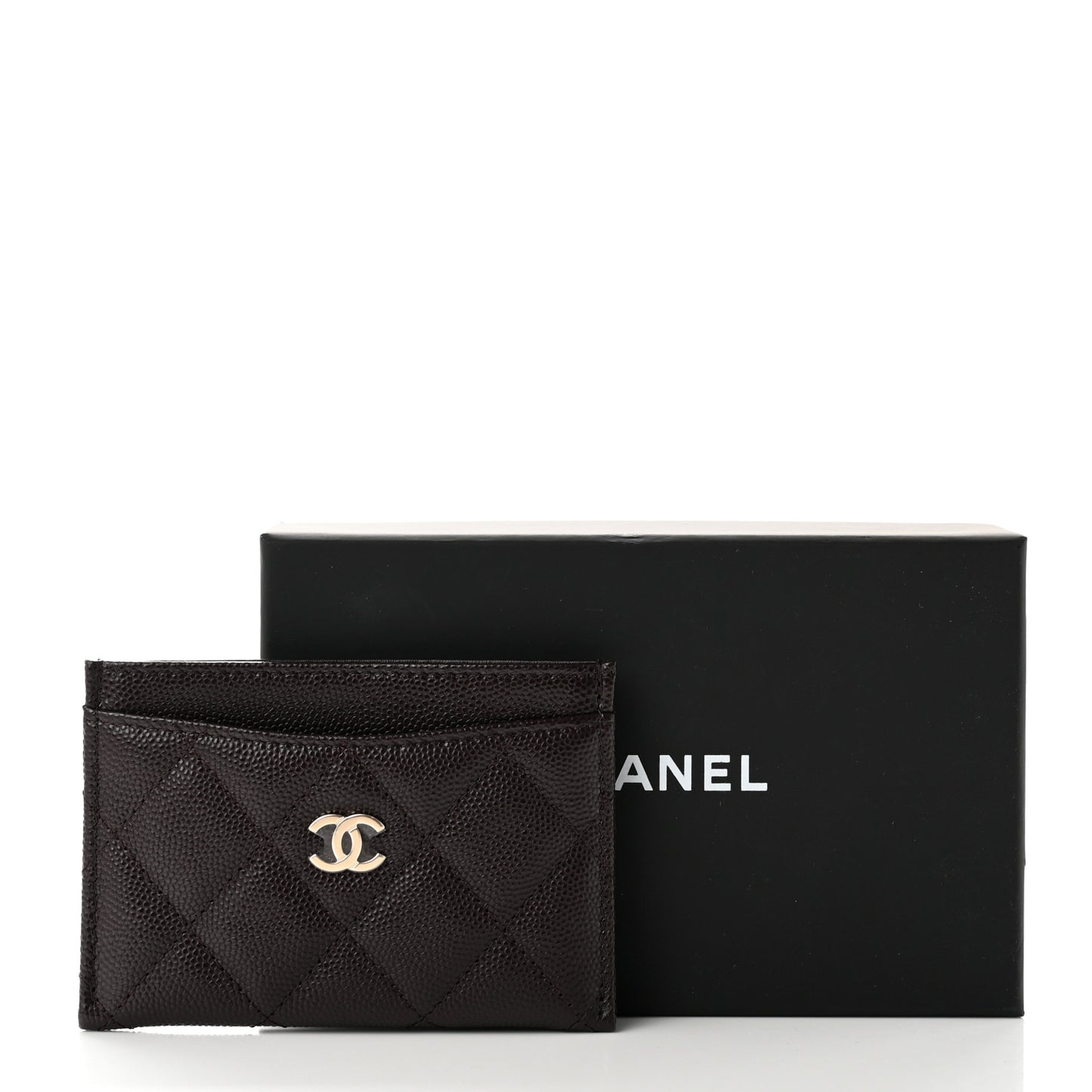 Caviar Quilted Card Holder Dark Brown