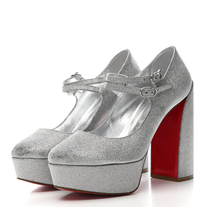 Christian Louboutin Glitter Calfskin Movida Jane 130 Platform Pump 38.5 Silver 4 of 12