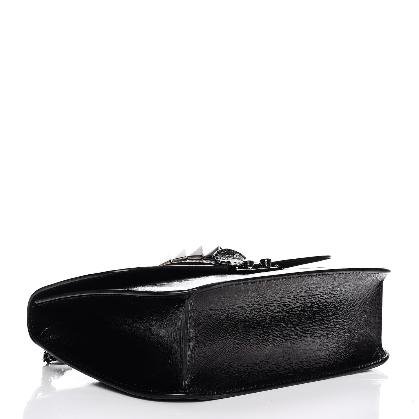Craquele Calfskin Medium Glam Lock Rockstud Flap Black