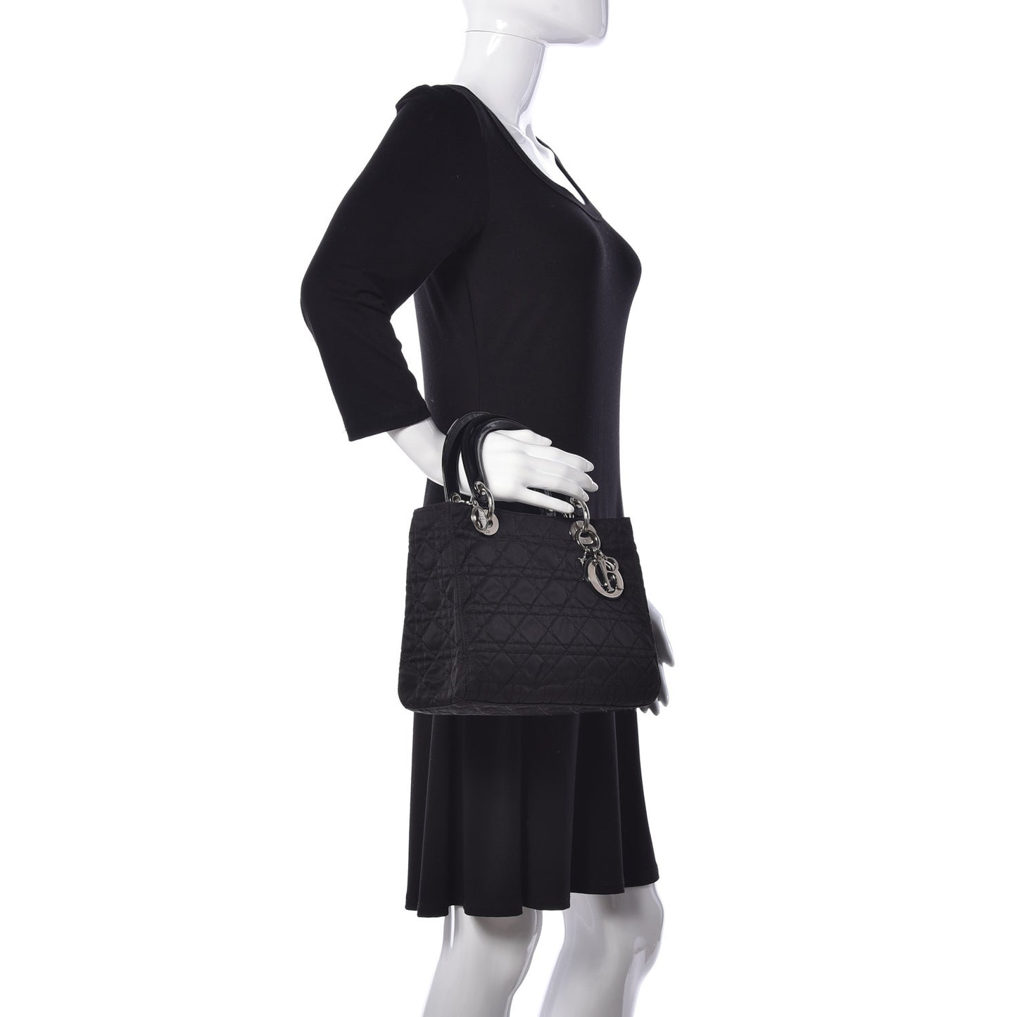 Nylon Cannage Medium Lady Dior Black