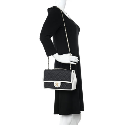 Chanel Calfskin Quilted Medium Graphic Flap Black White 2 of 13