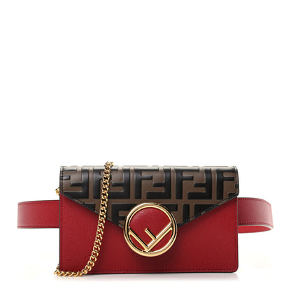 Fendi Vitello Cruise F is Fendi Bi-Color FF 1974 Embossed Envelope Belt Bag Maya Black Fragola 1 of 10