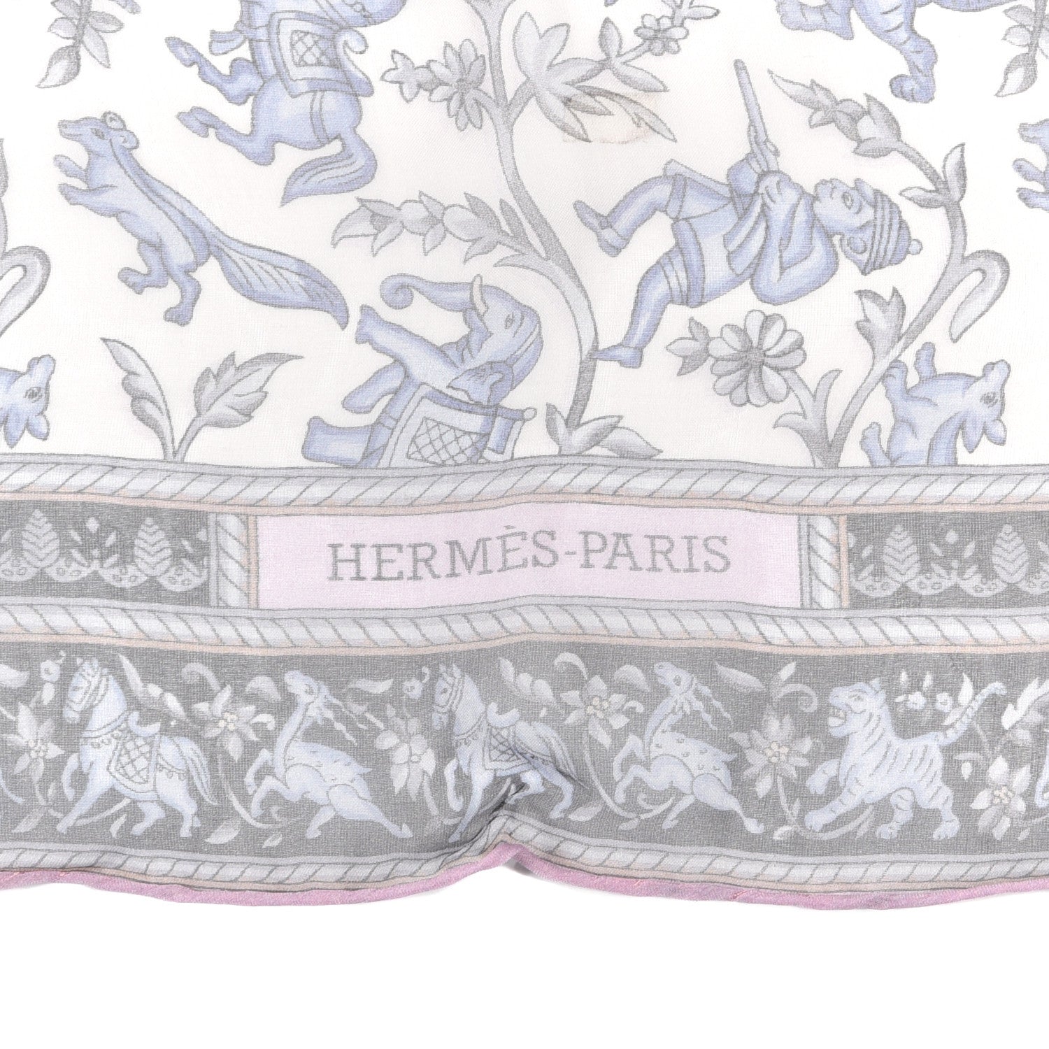 Hermes Silk Mousseline Chasse En Inde Stole Rose The Bleu Jean Mauve 3 of 4