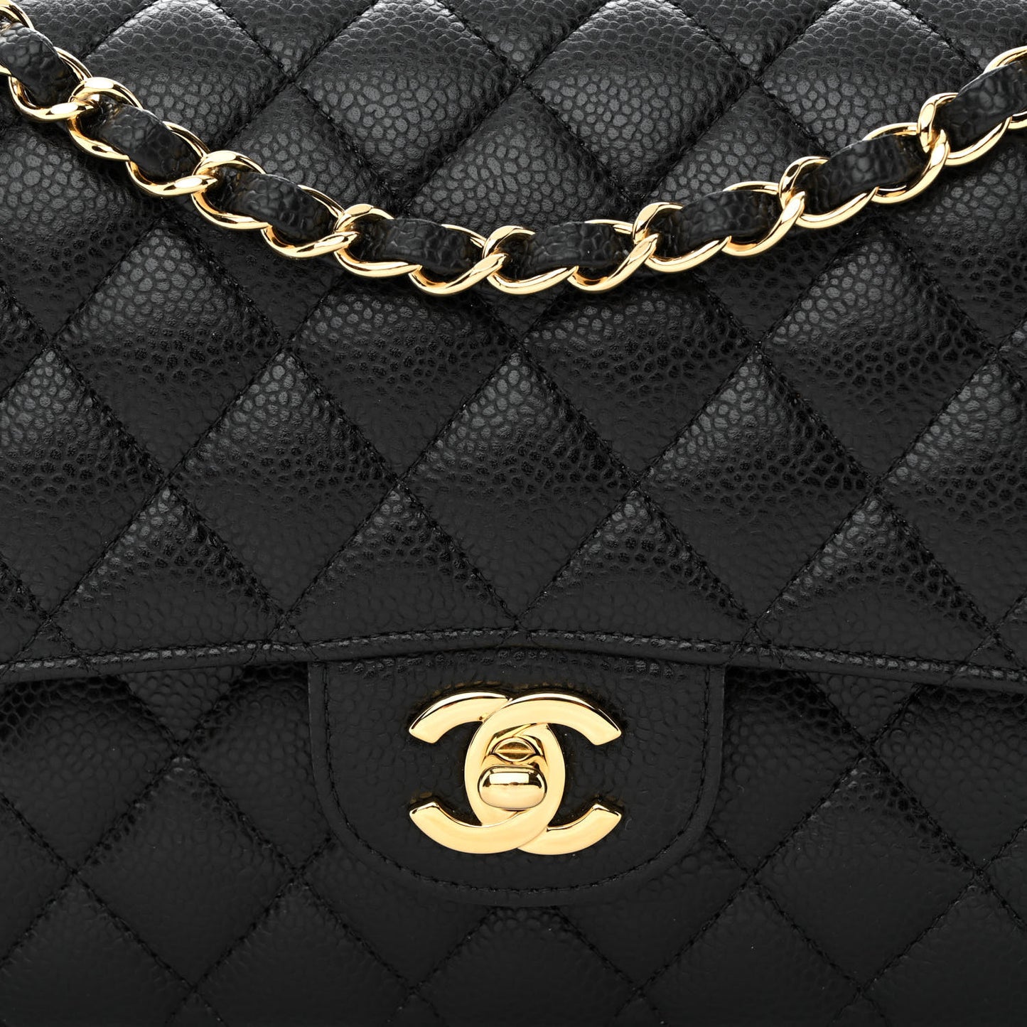 Caviar Quilted Medium Double Flap Black