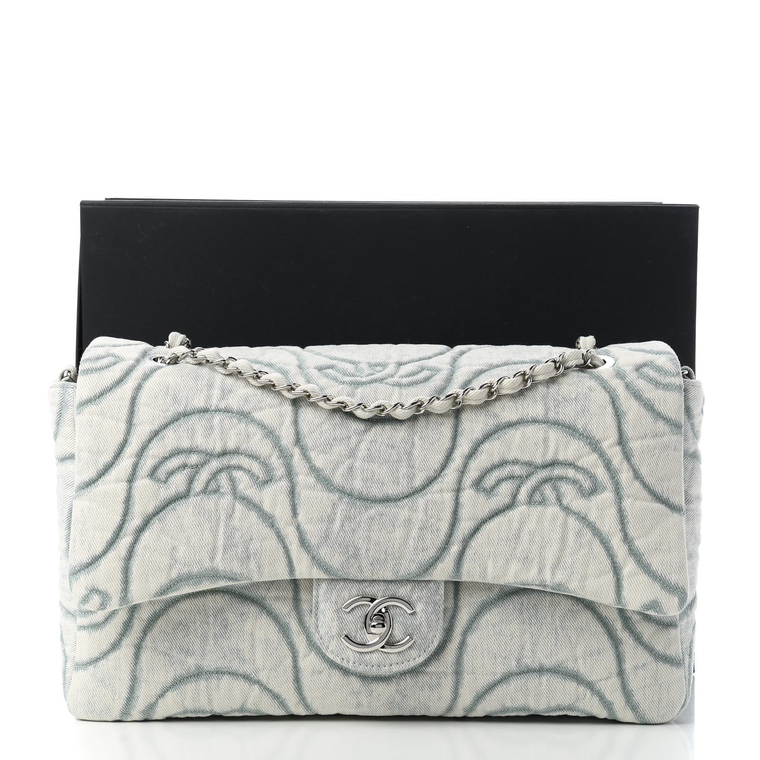 Chanel Denim Embossed CC Logo Print Jumbo Single Flap Blue 11 of 11