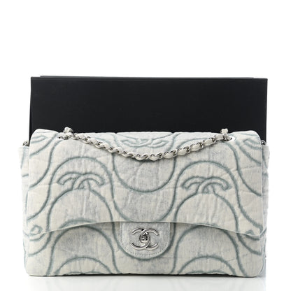 Chanel Denim Embossed CC Logo Print Jumbo Single Flap Blue 11 of 11