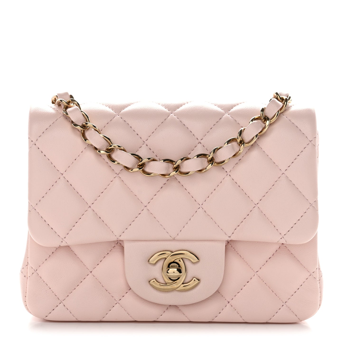 Lambskin Quilted Mini Square Flap Light Pink