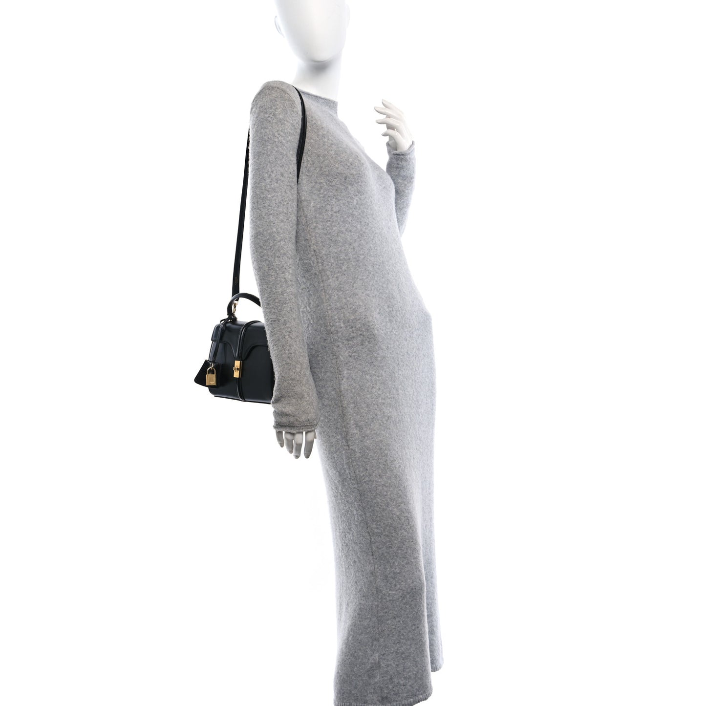 Satinated Calfskin Mini 16 Top Handle Bag Black
