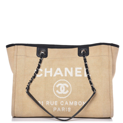 Chanel Canvas Small Deauville Tote Beige Black 1 of 10