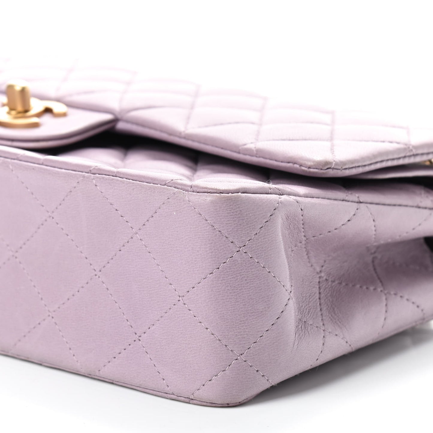 Lambskin Quilted Medium Double Flap Light Purple