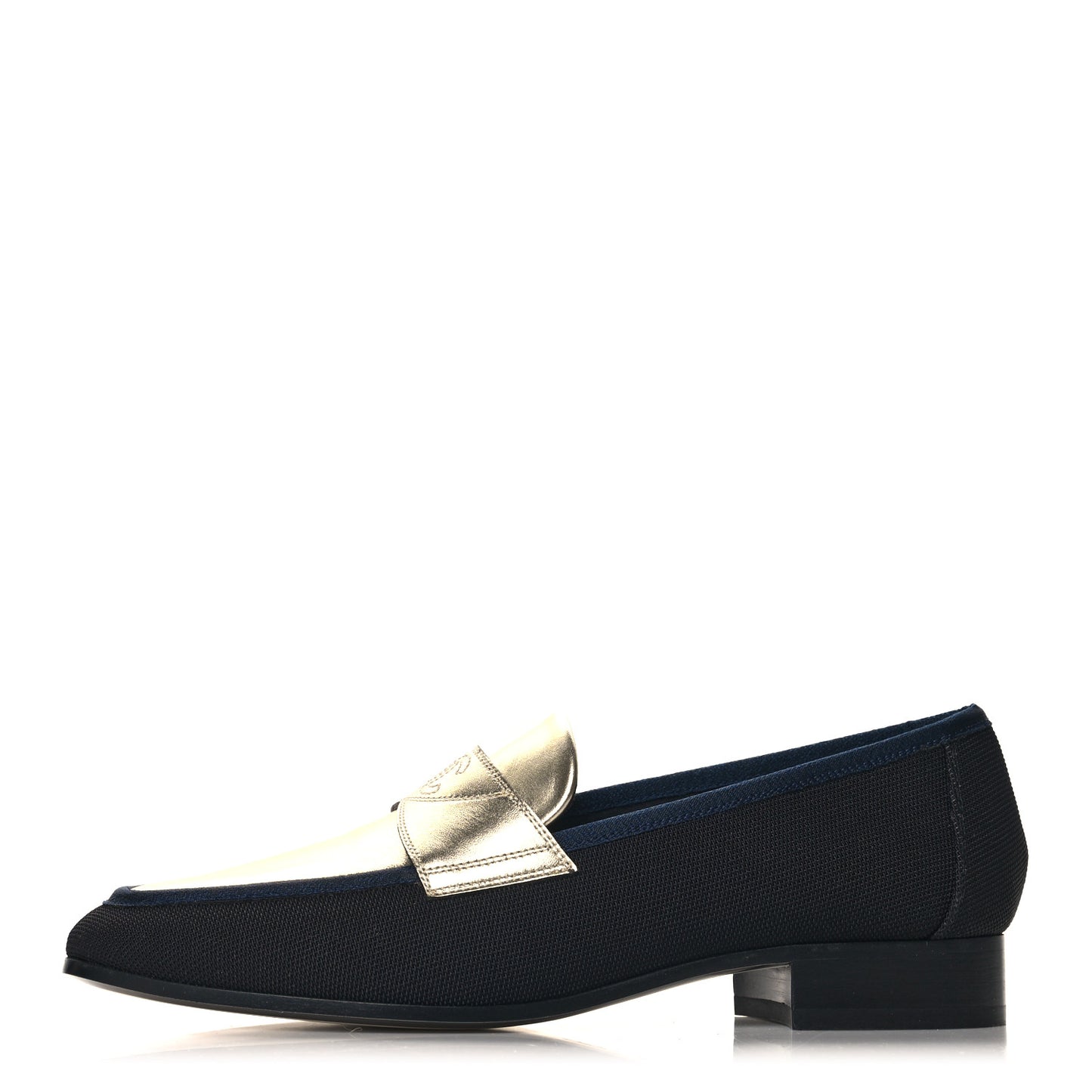 Iridescent Lambskin Fabric CC Mocassins 37.5 Gold Black