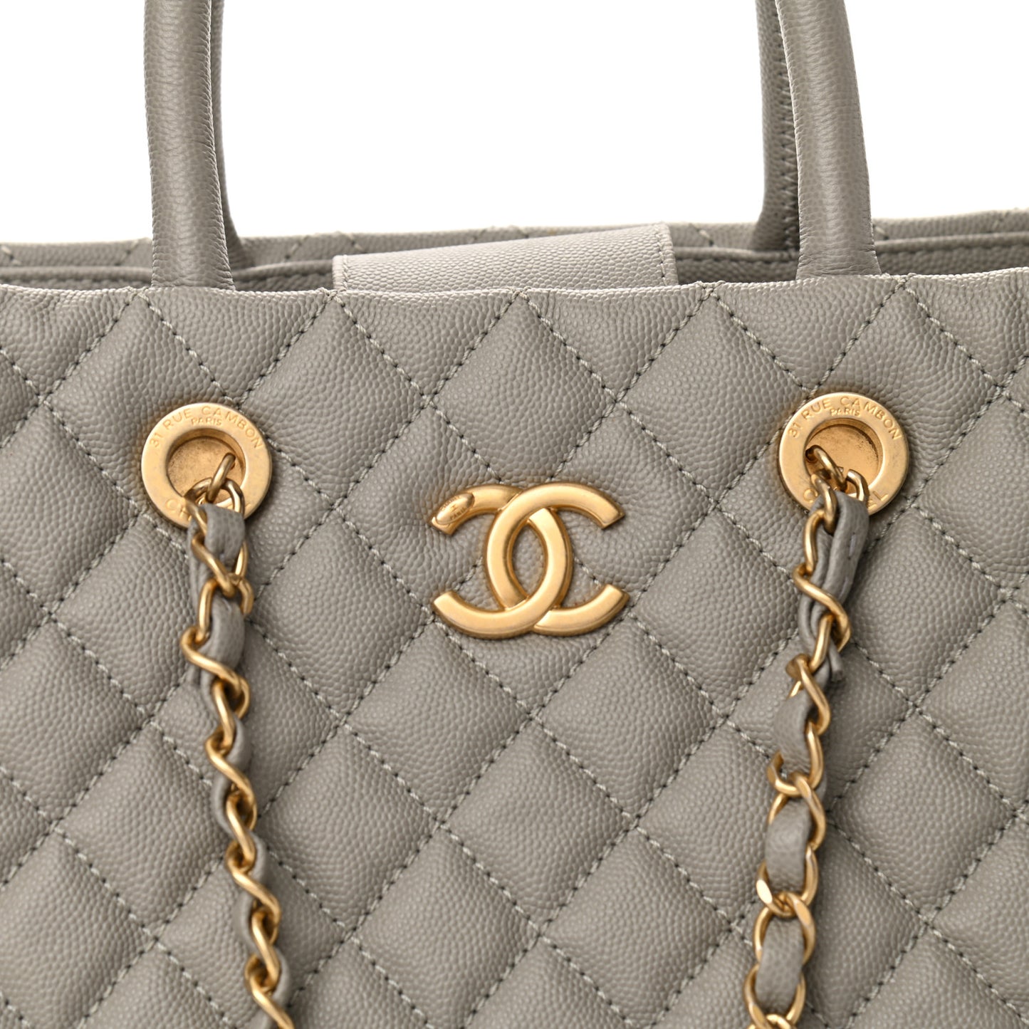 Caviar Quilted Coco Handle Shopping Tote Grey