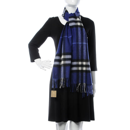 Burberry Cashmere Giant Check Fringe Scarf Bright Sapphire 2 of 5