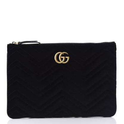 Gucci Velvet Matelasse GG Marmont Zip Pouch Black 1 of 9