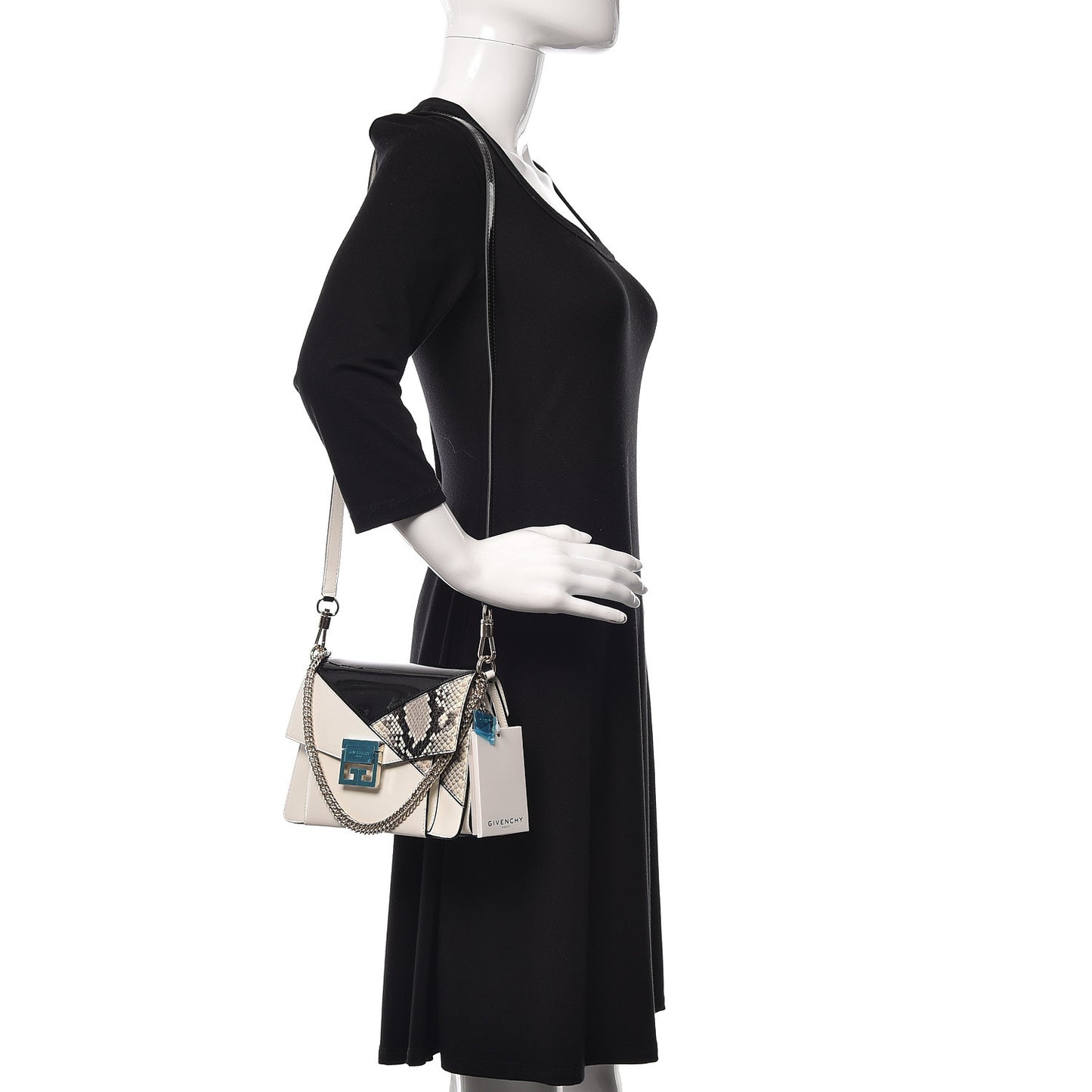 Patent Calfskin Python Embossed Small GV3 Shoulder Bag Black White