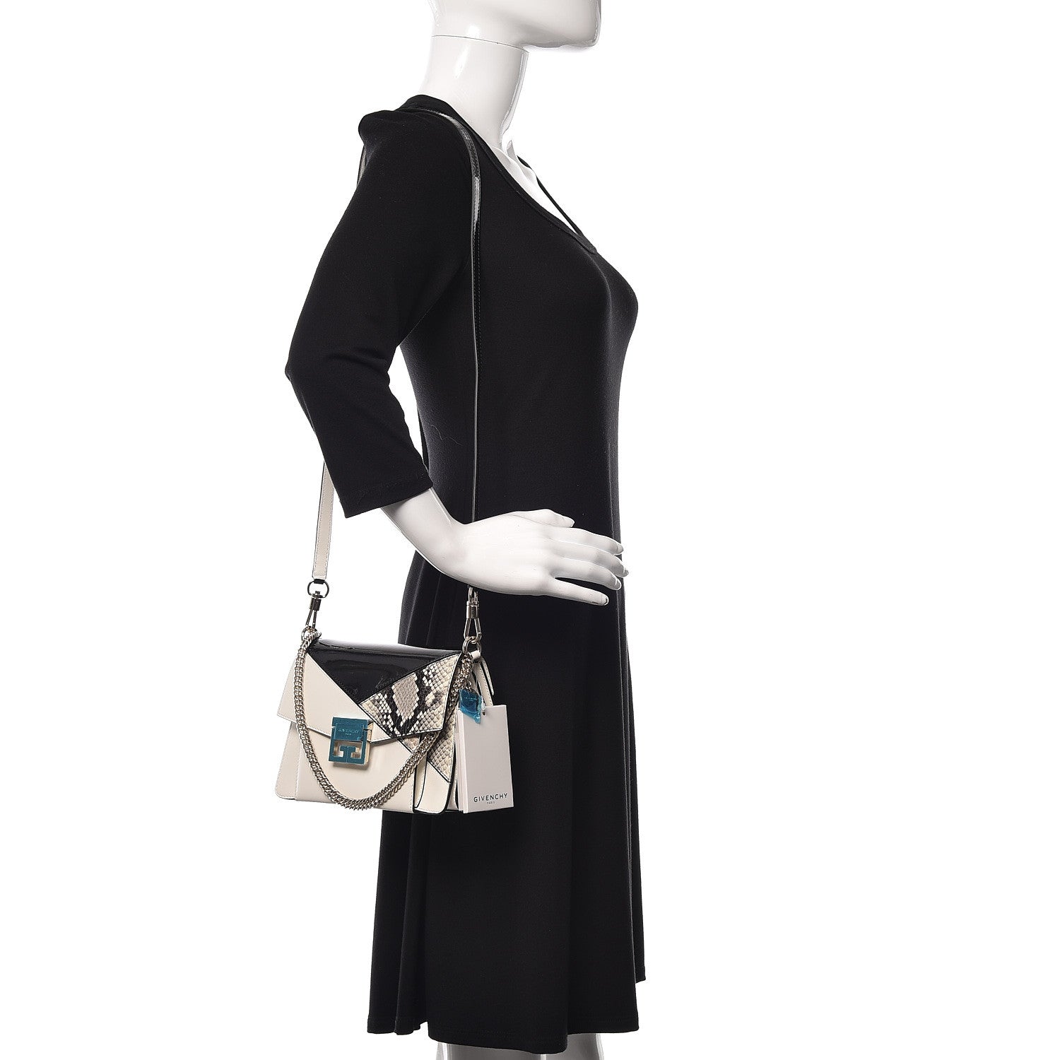 Givenchy Patent Calfskin Python Embossed Small GV3 Shoulder Bag Black White 2 of 9