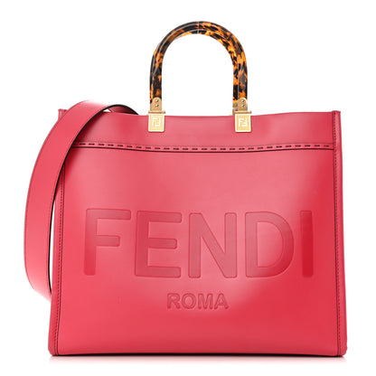 Fendi Vitello King Plexiglass Logo Embossed Medium Fendi Sunshine Shopper Tote Lampone 1 of 26