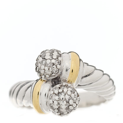 David Yurman Sterling Silver 18K Yellow Gold Diamond Bypass Ring 51 5.75 1 of 6