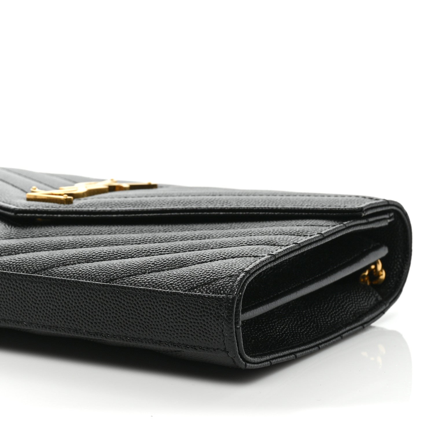 Saint Laurent Grain De Poudre Matelasse Chevron Monogram Chain Wallet Black 7 of 7