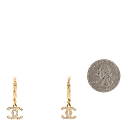 Chanel Metal Crystal Studded CC Hoop Drop Earrings Gold 2 of 4
