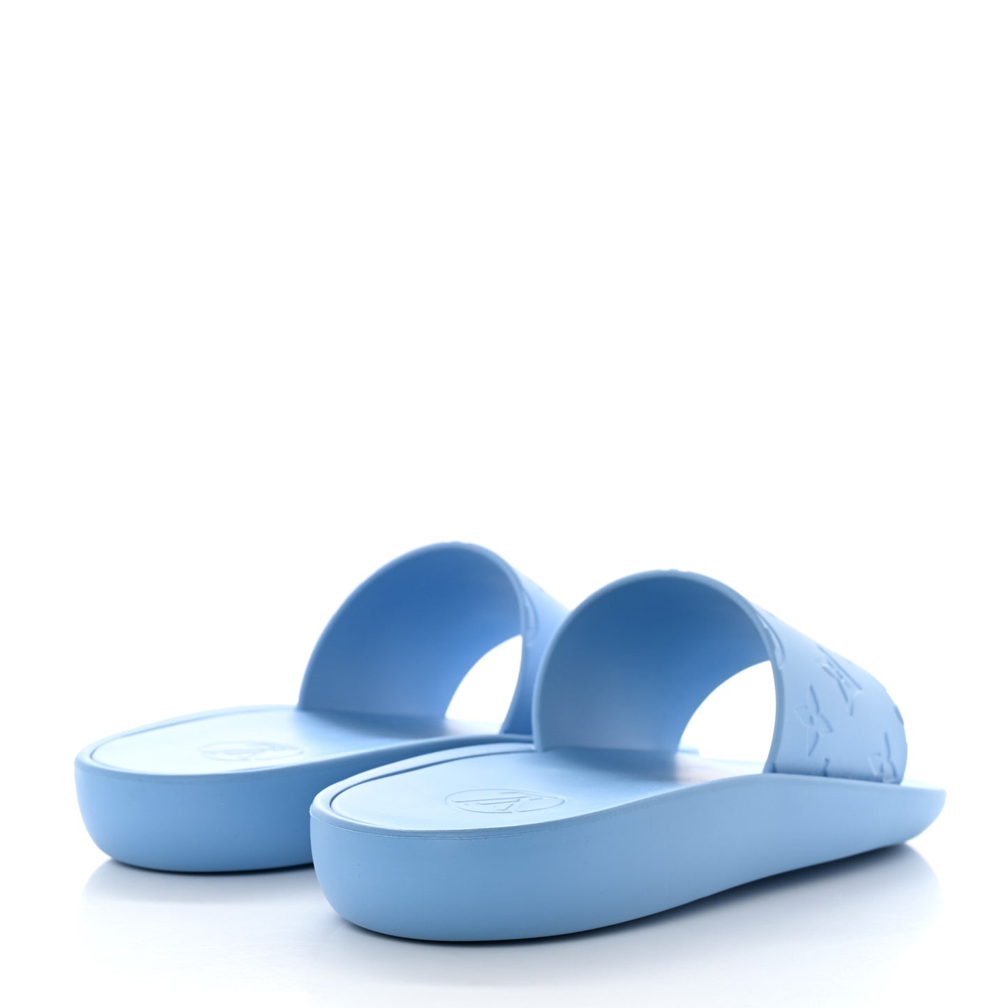 Rubber Monogram Embossed Sunbath Flat Mule 36 Blue