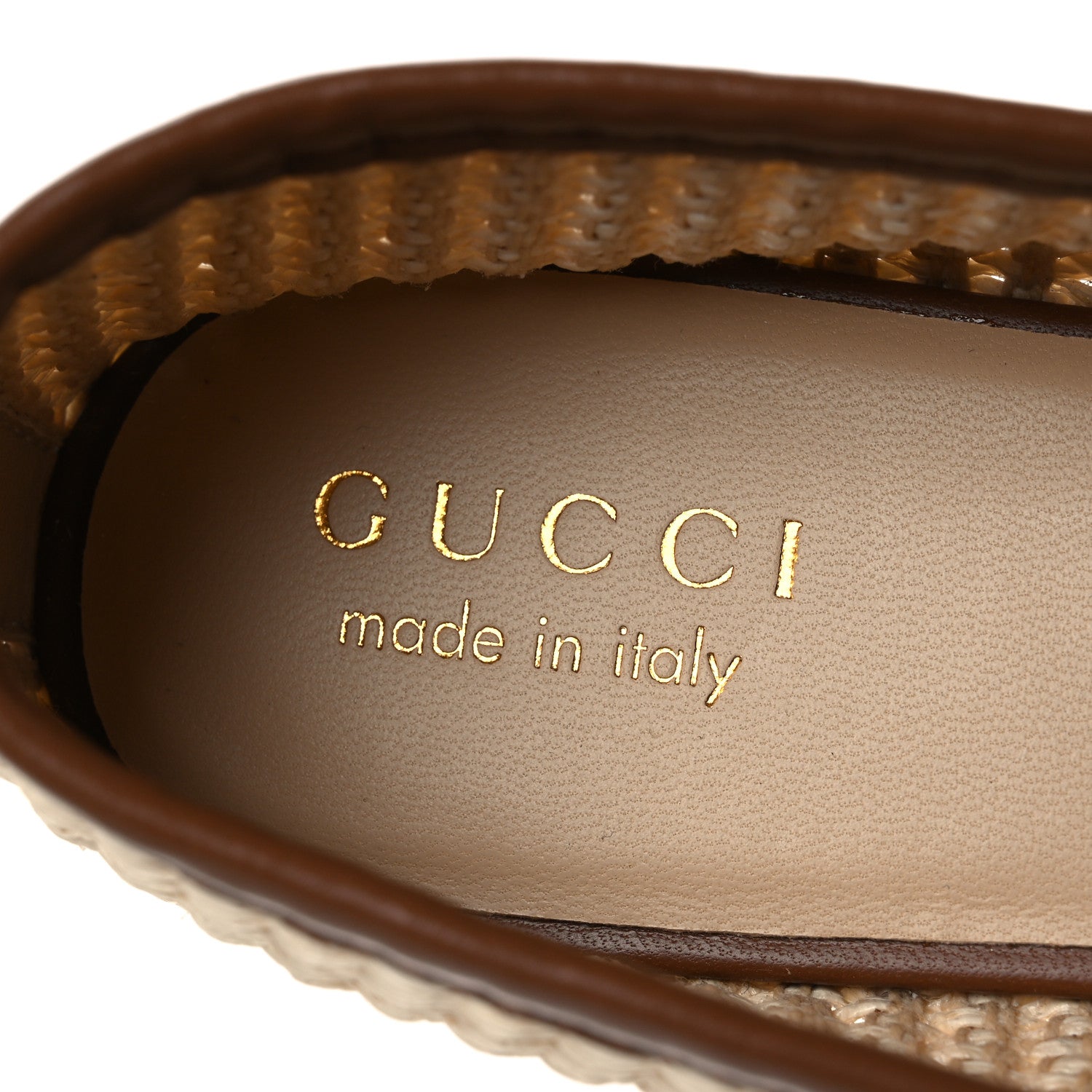 Gucci Raffia Nappa Horsebit Ballerina Flats 38.5 Natural Sundial 9 of 11
