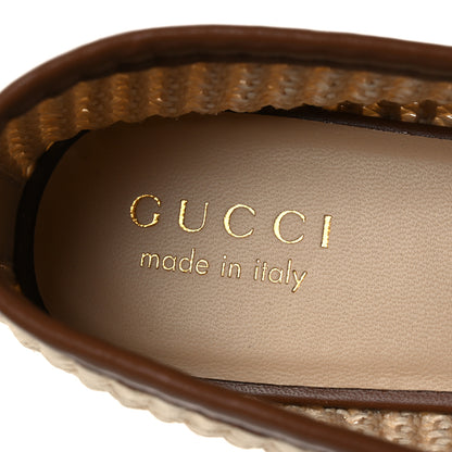 Gucci Raffia Nappa Horsebit Ballerina Flats 38.5 Natural Sundial 9 of 11