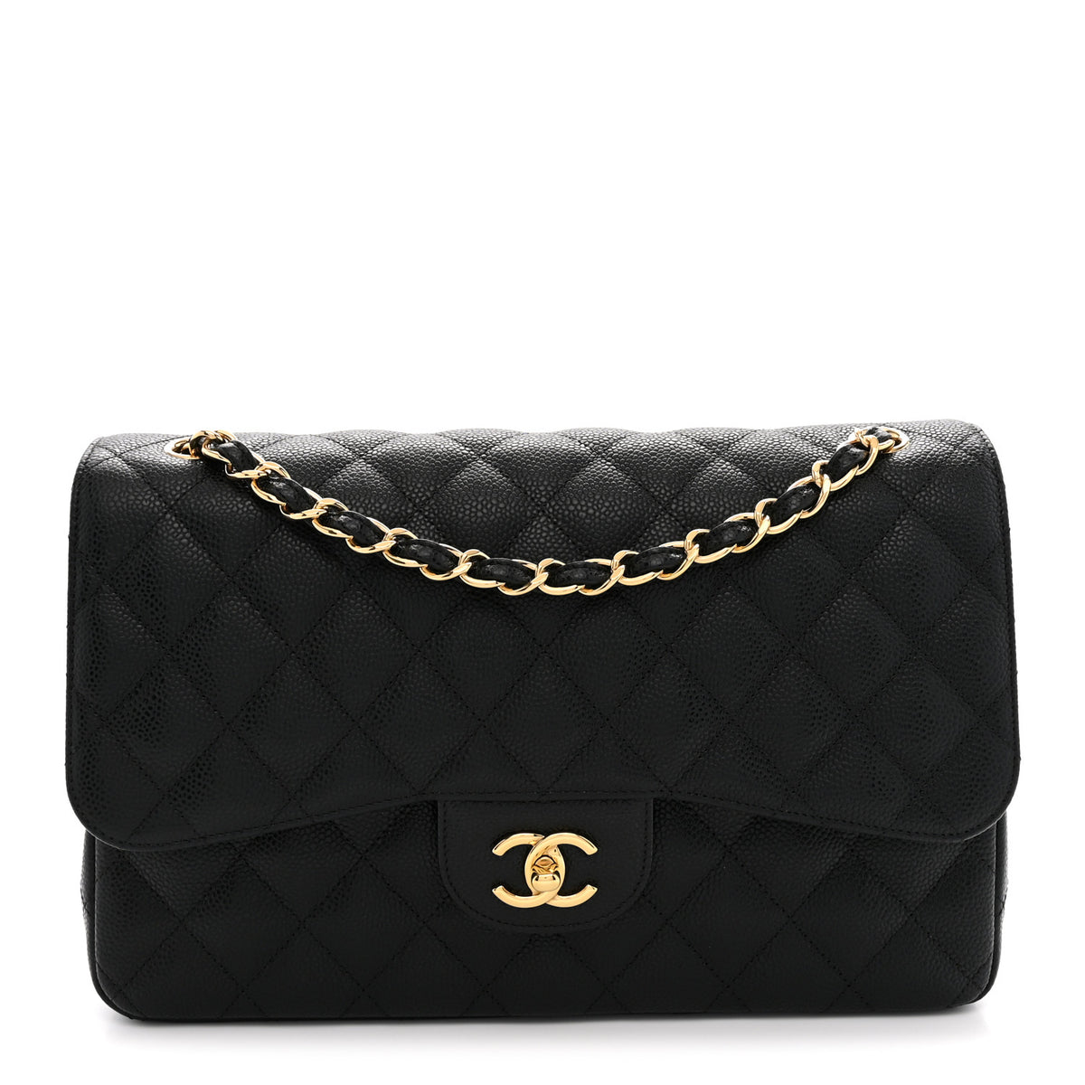 Caviar Quilted Jumbo Double Flap Black