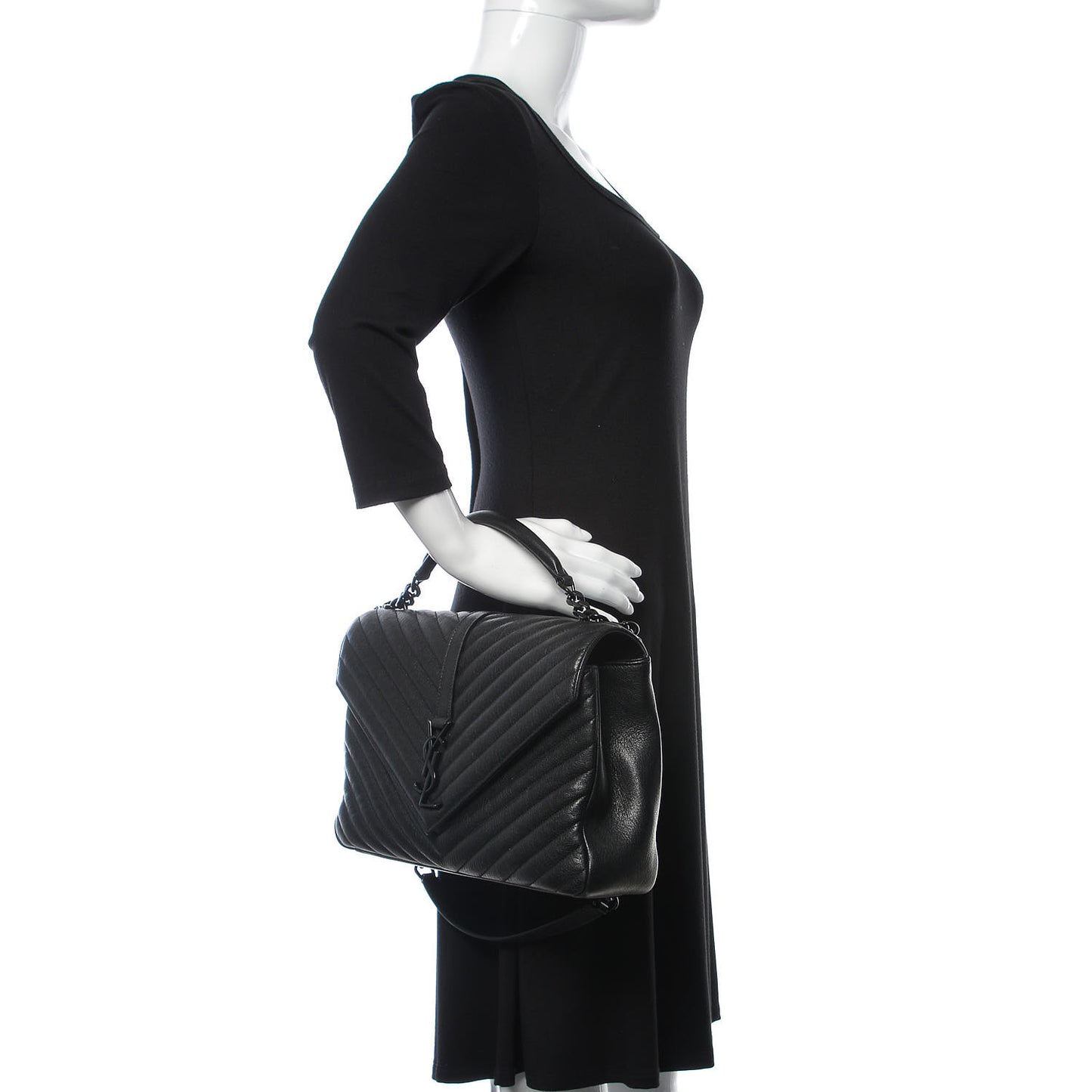 Sheepskin Matelasse Chevron Monogram Monochrome Large College Satchel Black