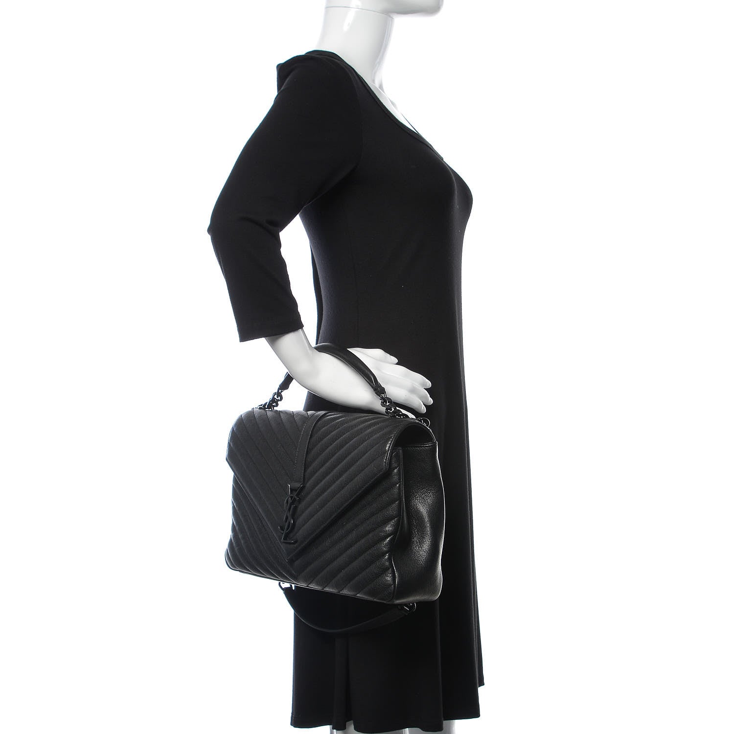 Saint Laurent Sheepskin Matelasse Chevron Monogram Monochrome Large College Satchel Black 3 of 10